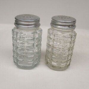 Hazel Atlas Depression Glass Crystal CUBE 3 In High Salt and Pepper Shakers,Pair